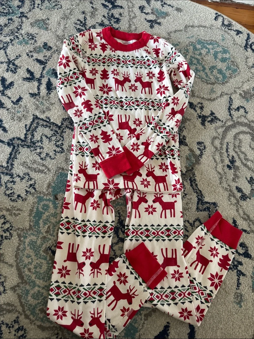 Hanna Andersson Red and White Reindeer Fair Isle Pajama Top